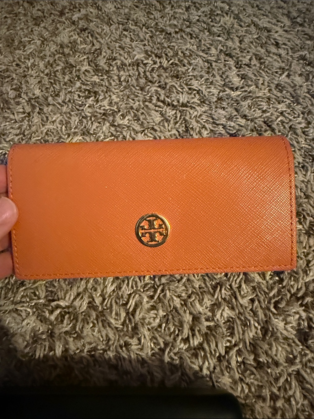 Tory Burch Orange Saffiano sunglasses case  with Gold Logo